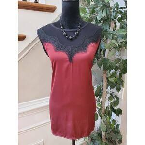 RW & co Women's Maroon Viscose Lace Round Neck Sleeveless Top Blouse Size Large